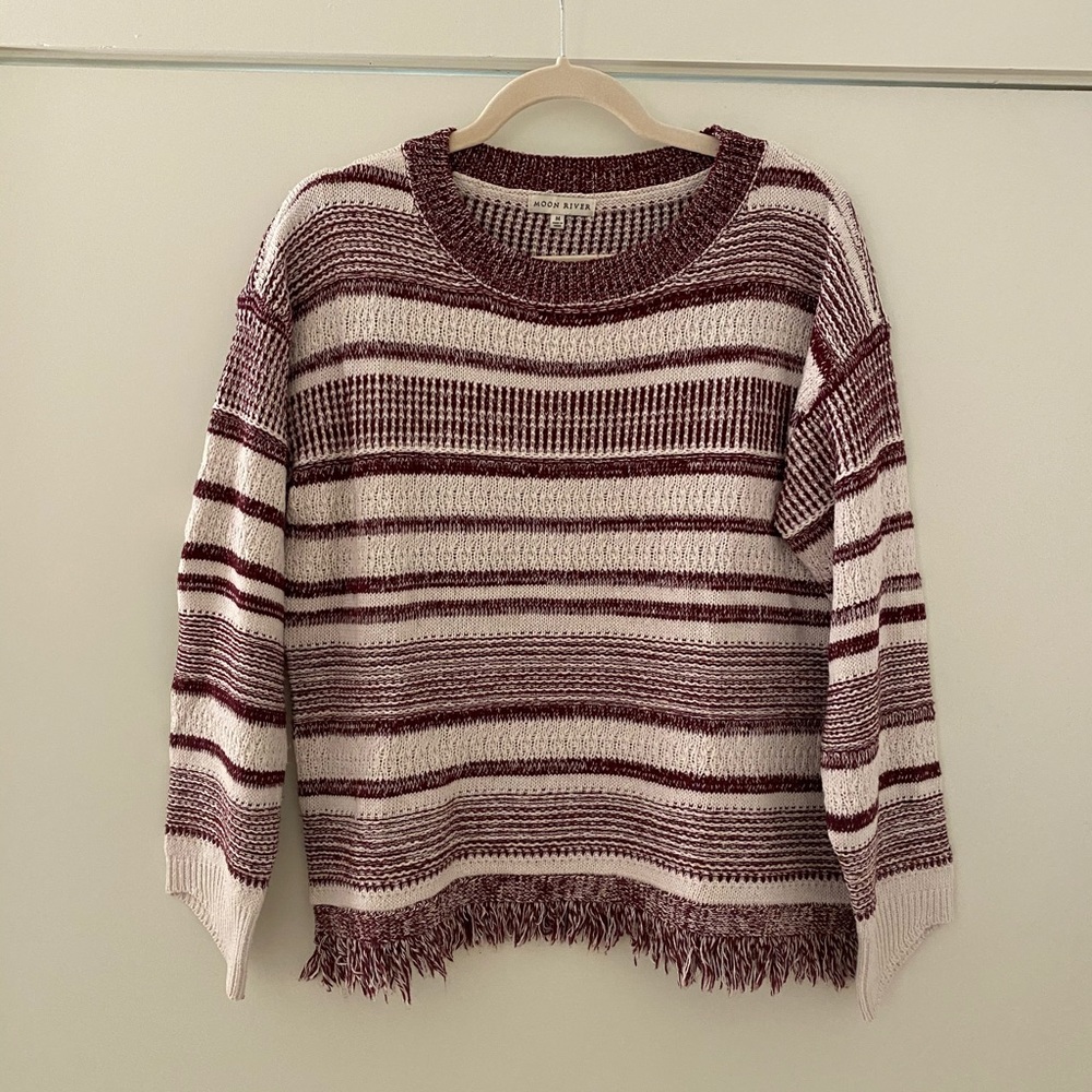Sweater - maroon and white pattern